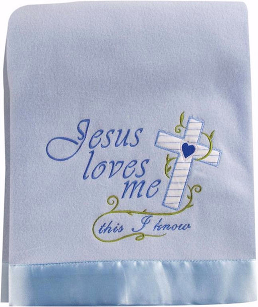 Throw-Jesus Loves Me Fleece w/Satin Trim-Blue (30 X 40)