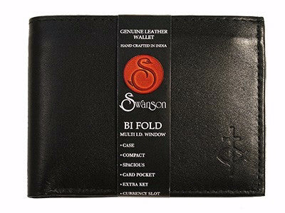 Wallet-Genuine Leather Slim BiFold w/Cross/Fish-Black