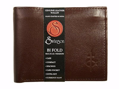 Wallet-Genuine Leather BiFold w/Center Flap & Cross/Fish-Brown