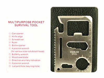 Pocket Survival Tool w/Embossed Pouch (11 Functions)-Stainless Steel