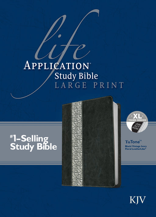 KJV Life Application Study Bible/Large Print-Black/Vintage Ivory Floral TuTone Indexed