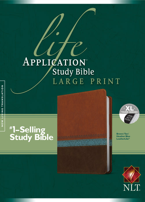 NLT2 Life Application Study Bible/Large Print-Brown/Tan/Heather Blue LeatherLike Indexed