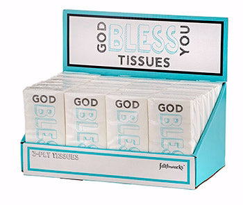 Tissues-Pocket-God Bless You-Teal/White (24 Pkg Of 10) (Pkg-24)