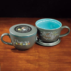 Mug-Sip Of Soup & Prayer-Teacher-Gray/Teal Interior w/Coaster/Lid (16 Oz)