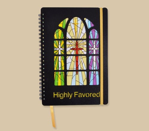 Journal-Stained Glass-Highly Favored w/Pouch & Bookmark/Plastic Cover