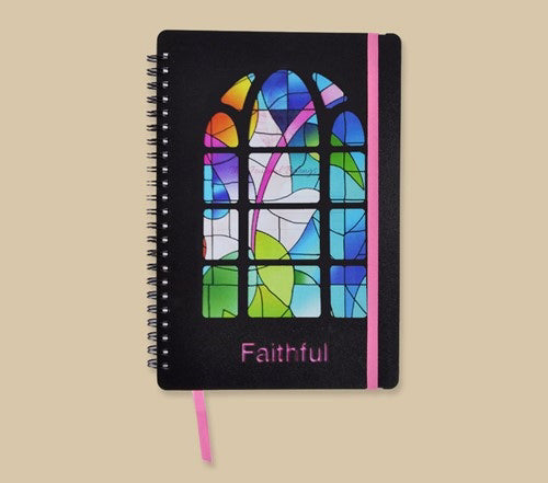 Journal-Stained Glass-Faithful w/Pouch & Bookmark/Plastic Cover