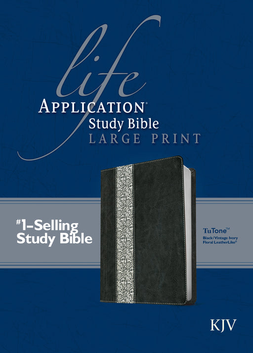 KJV Life Application Study Bible/Large Print-Black/Vintage Ivory Floral LeatherLike