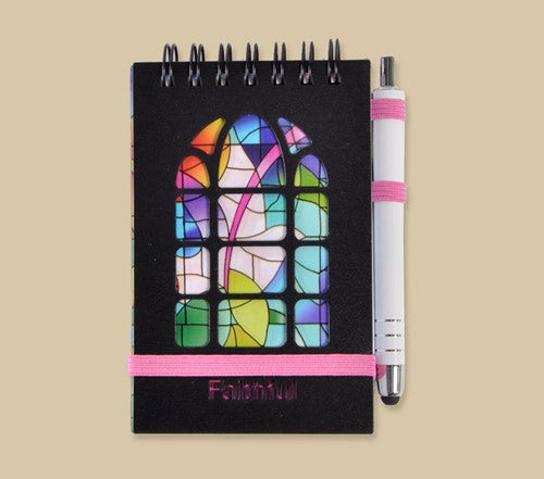 Purse Pal Notebook-Stained Glass-Faithful w/Pen & Band Closure/Plastic Cover