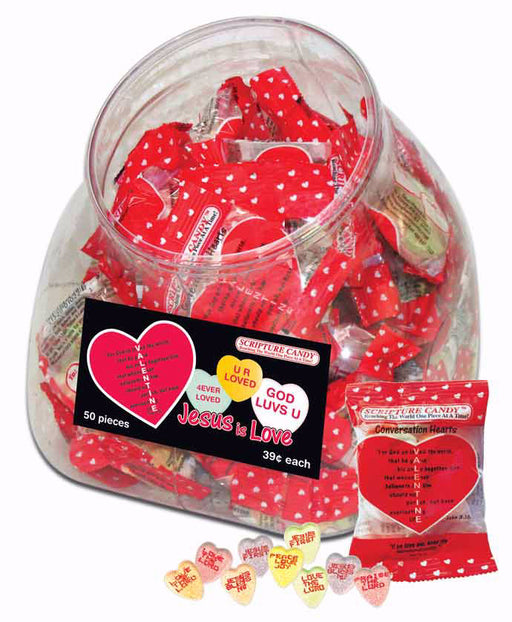 Candy-Valentine Conversation Hearts In Jar (Pkg-50)