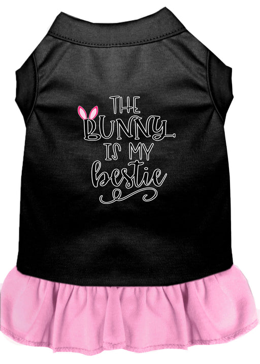 Bunny is my Bestie Screen Print Dog Dress Black with Light Pink Med (12)