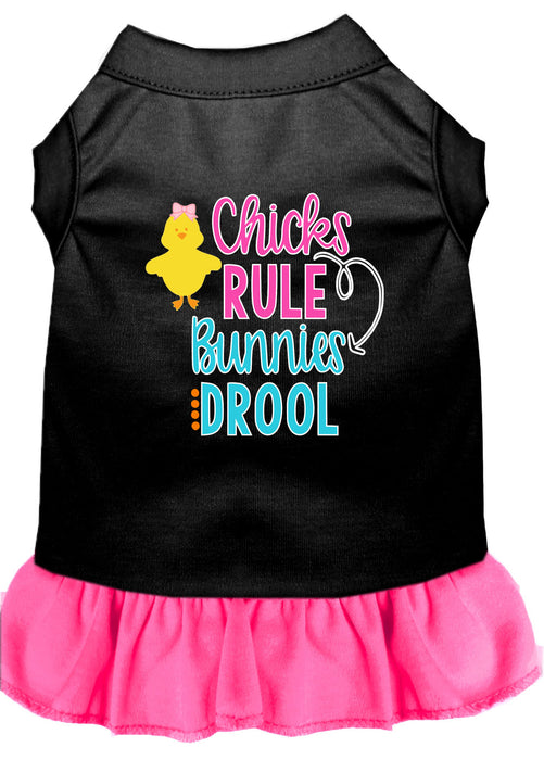 Chicks Rule Screen Print Dog Dress Black with Bright Pink XXL (18)
