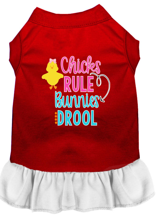 Chicks Rule Screen Print Dog Dress Red with White XXL (18)