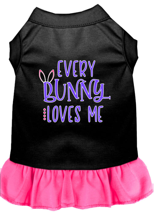 Every Bunny Loves me Screen Print Dog Dress Black with Bright Pink Med (12)