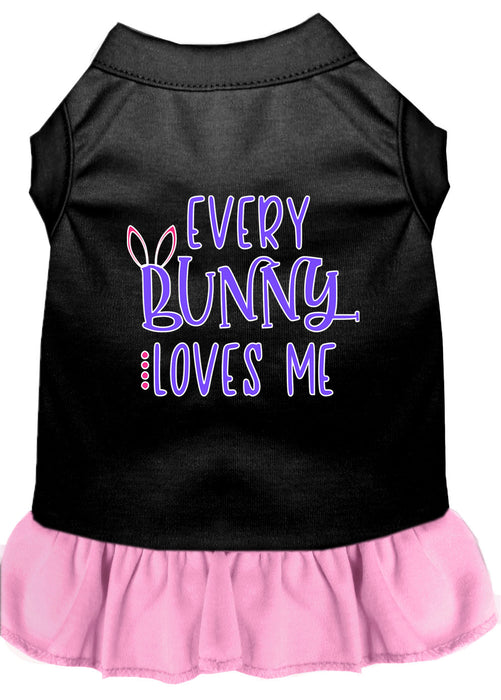 Every Bunny Loves me Screen Print Dog Dress Black with Light Pink XS (8)