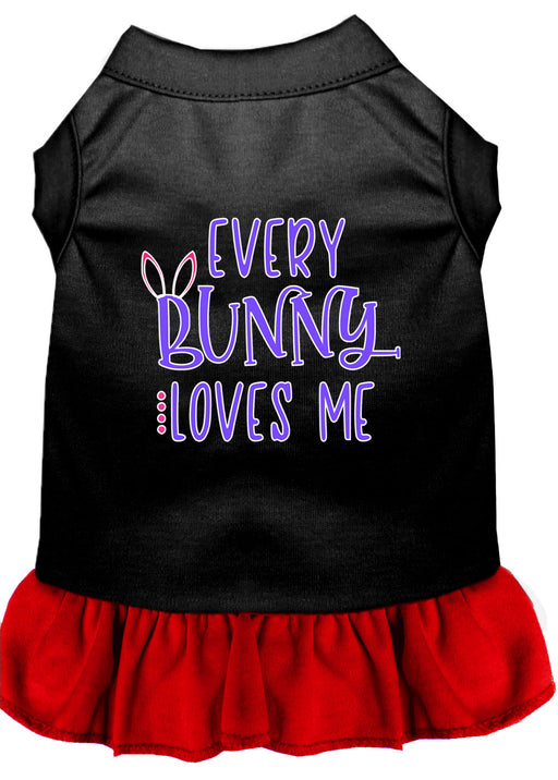 Every Bunny Loves me Screen Print Dog Dress Black with Red XS (8)