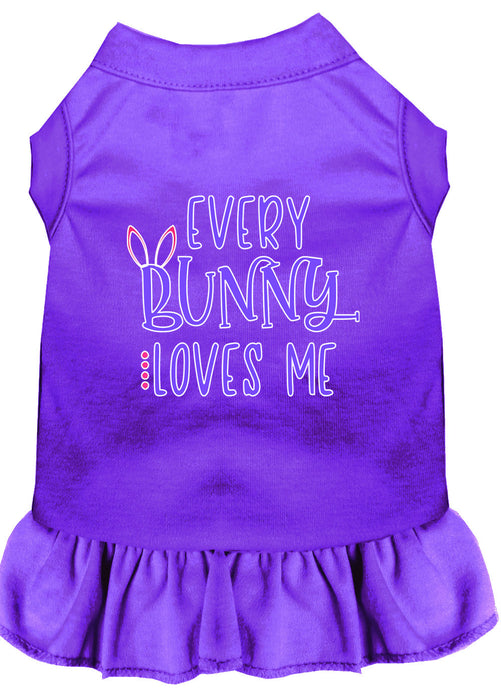 Every Bunny Loves me Screen Print Dog Dress Purple XS (8)