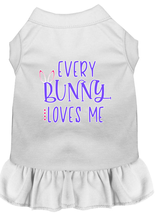 Every Bunny Loves me Screen Print Dog Dress White XS (8)