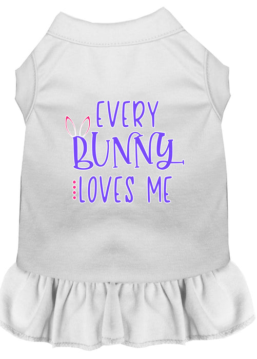 Every Bunny Loves me Screen Print Dog Dress White XS (8)