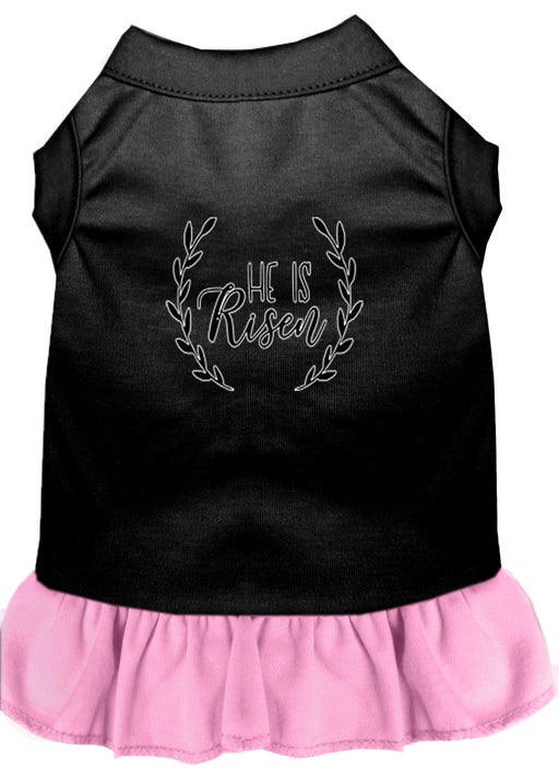 He Is Risen Screen Print Dog Dress Black with Light Pink XS (8)