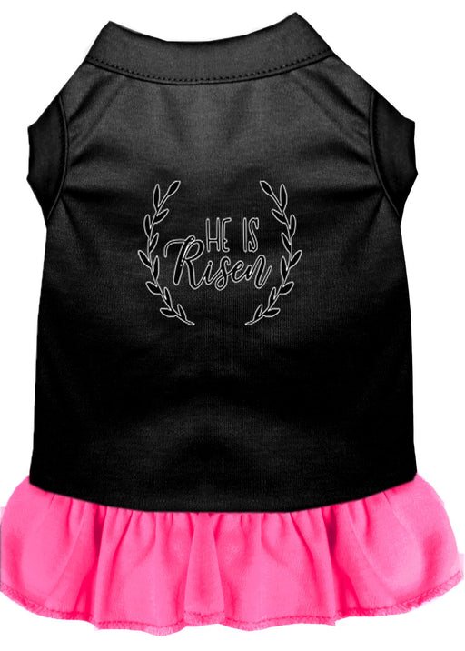 He Is Risen Screen Print Dog Dress Black with Bright Pink XS (8)