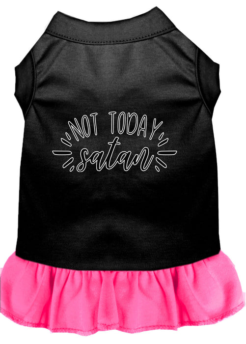 Not Today Satan Screen Print Dog Dress Black with Bright Pink Sm (10)