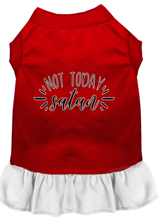 Not Today Satan Screen Print Dog Dress Red with White Med (12)