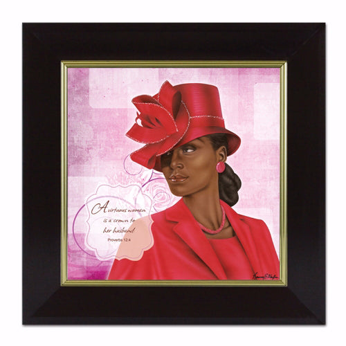 Framed Art-Virtuous Woman (Red) Proverbs 12:4 (16 x 16)