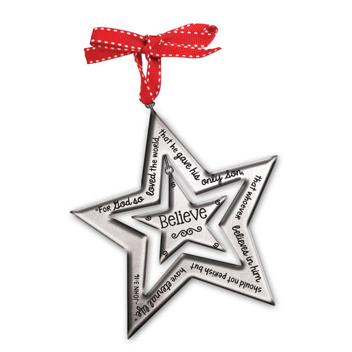 Ornament-Silver Star: Believe (#12118)