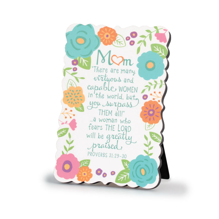 Plaque-Mom/Virtuous And Capable (Proverbs 31:29-30)-Wood (#40230)