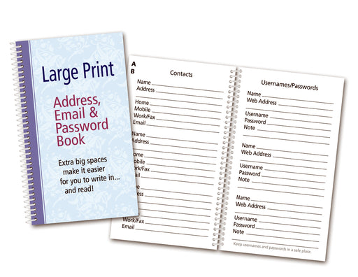 Address, Email & Password Book-Large Print