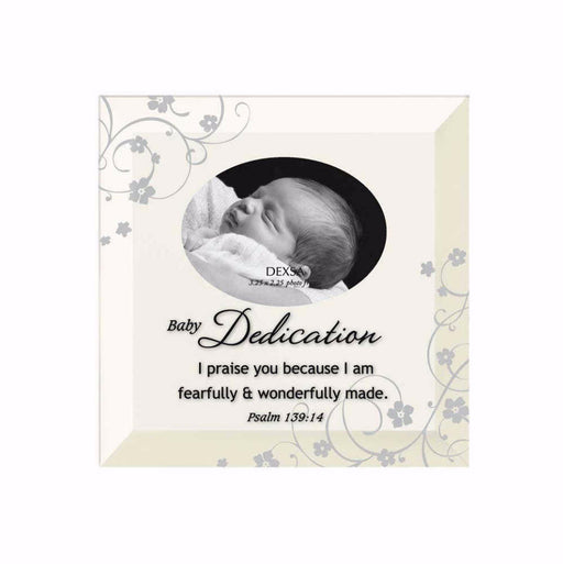 Glass Frame-Baby Dedication (Easel Backed) (5.5" x 5.5") (Holds 3.25 x 2.25 Photo)