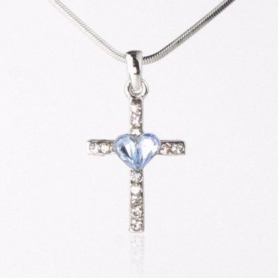 Necklace-Eden Merry-Cross Cross w/Blue Heart (18")