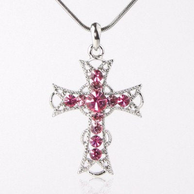 Necklace-Eden Merry-Pink Crystal Cross (18")