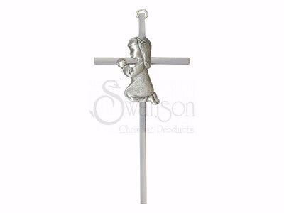 Cross-Praying Girl-Silver (6")