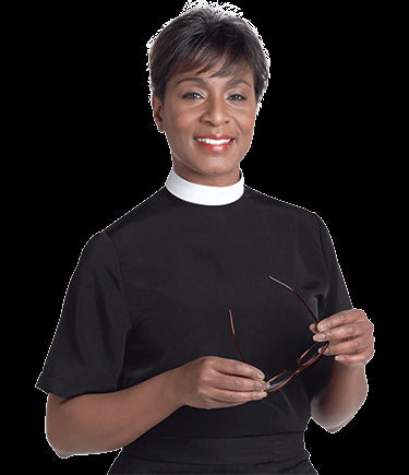 Clerical Shirt-Women-Short Sleeve Banded Collar-Size 26-Black