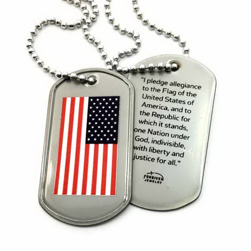 Necklace-Double Sided Stainless-Flag Military Dog Tag-30" Ball Chain