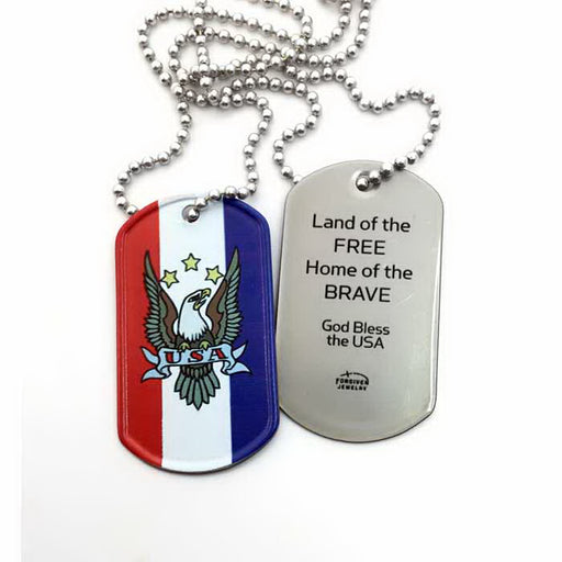 Necklace-Double Sided Stainless-Eagle Military Dog Tag-30" Ball Chain