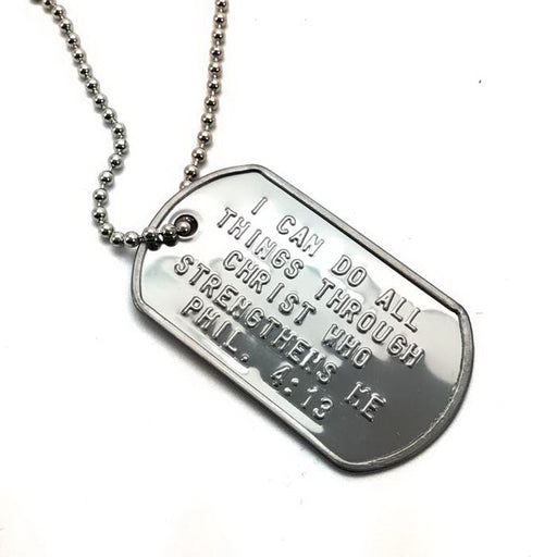 Necklace-Stainless-Phil 4:13-Military Dog Tag-24" Ball Chain