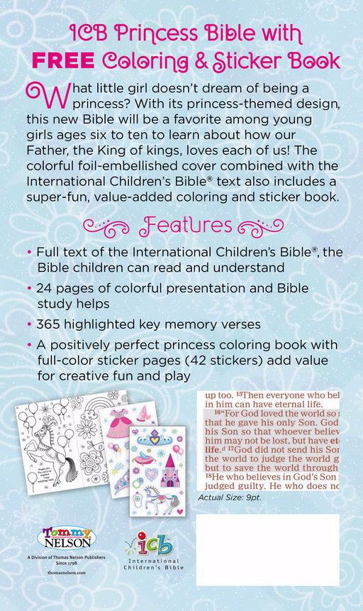 ICB Princess Bible w/Coloring Sticker Book-Pink Hardcover