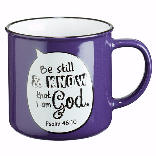 Mug-Be Still And Know-Speech Bubble-Purple (Enamel) (11 Oz)