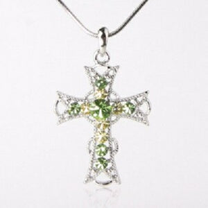 Eden Merry-Cross w/Green Crystals (18") Necklace