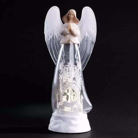 Figurine-LED Angel w/Nativity Scene (13")