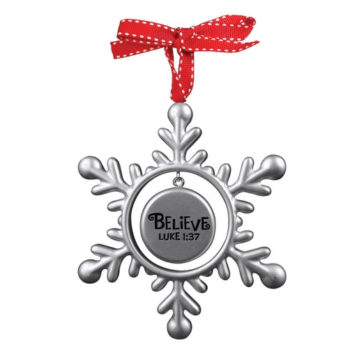 Ornament-Snowflake: Believe-Silver Resin (#12175)