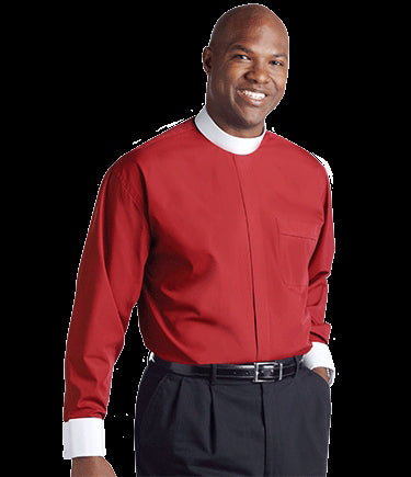 Clerical Shirt-Long Sleeve Banded Collar & French Cuff-17.5x34/35-Red