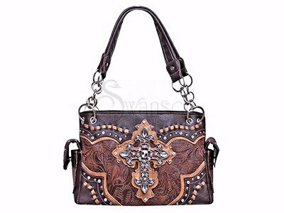 Fashion Purse-Conceal Carry w/Cross Brown/Tan