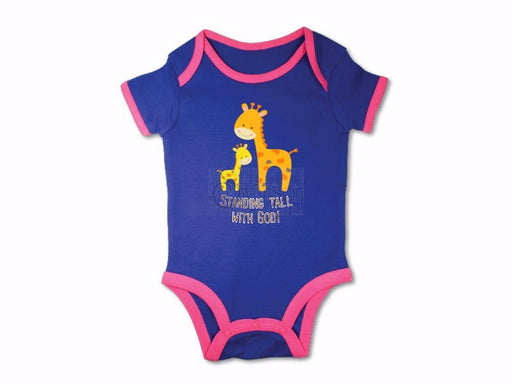 Onesie-Giraffes: Stand Tall With God-Blue/Pink-6 Mo