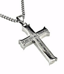 Silver Iron Cross-Through Christ (Mens)-2 Necklace