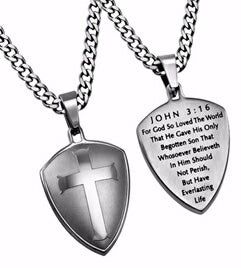 Silver R2 Shield Cross (John 3:16) (20" C Necklace