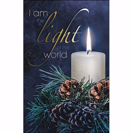 Bulletin-I Am The Light Of The World/Candle & Pine Cones (Christmas) (Pack Of 100) (Pkg-100)
