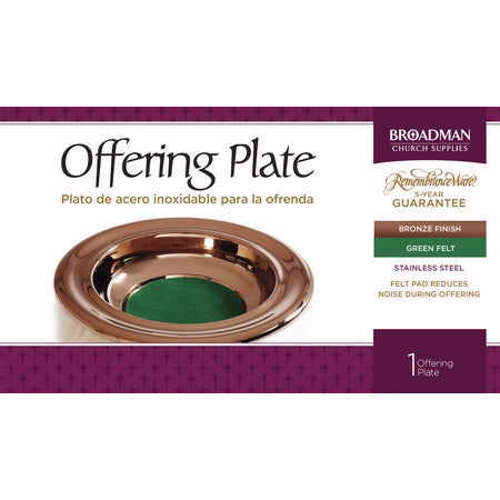 Offering Plate-Bronze-Stainless Steel w/Green Felt-12"